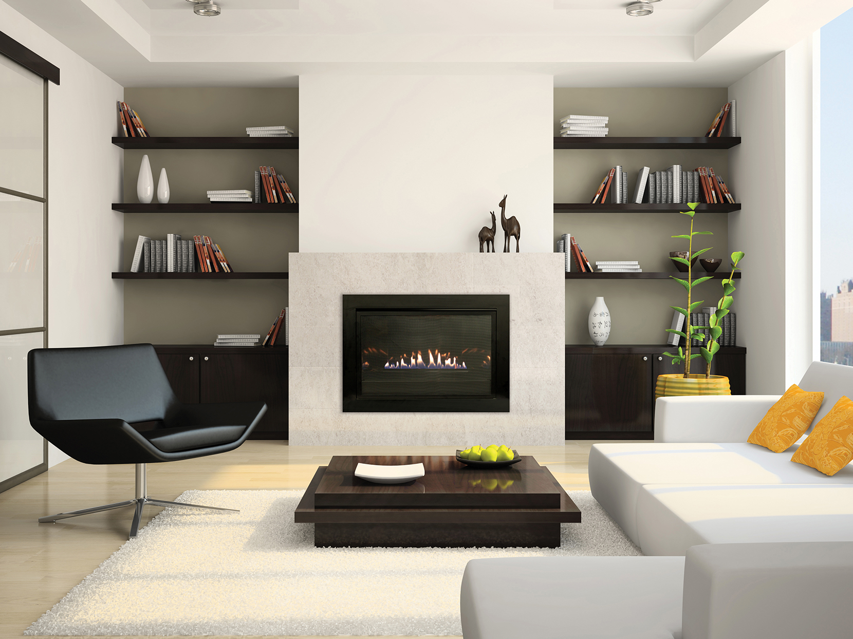 Living-room with fireplace 3D rendering
